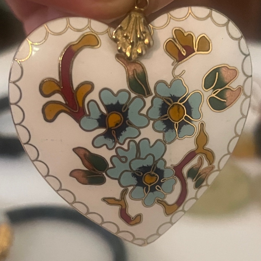 Vintage Large Enamel Gold Tone Floral Heart Pendant from Monet 1950s